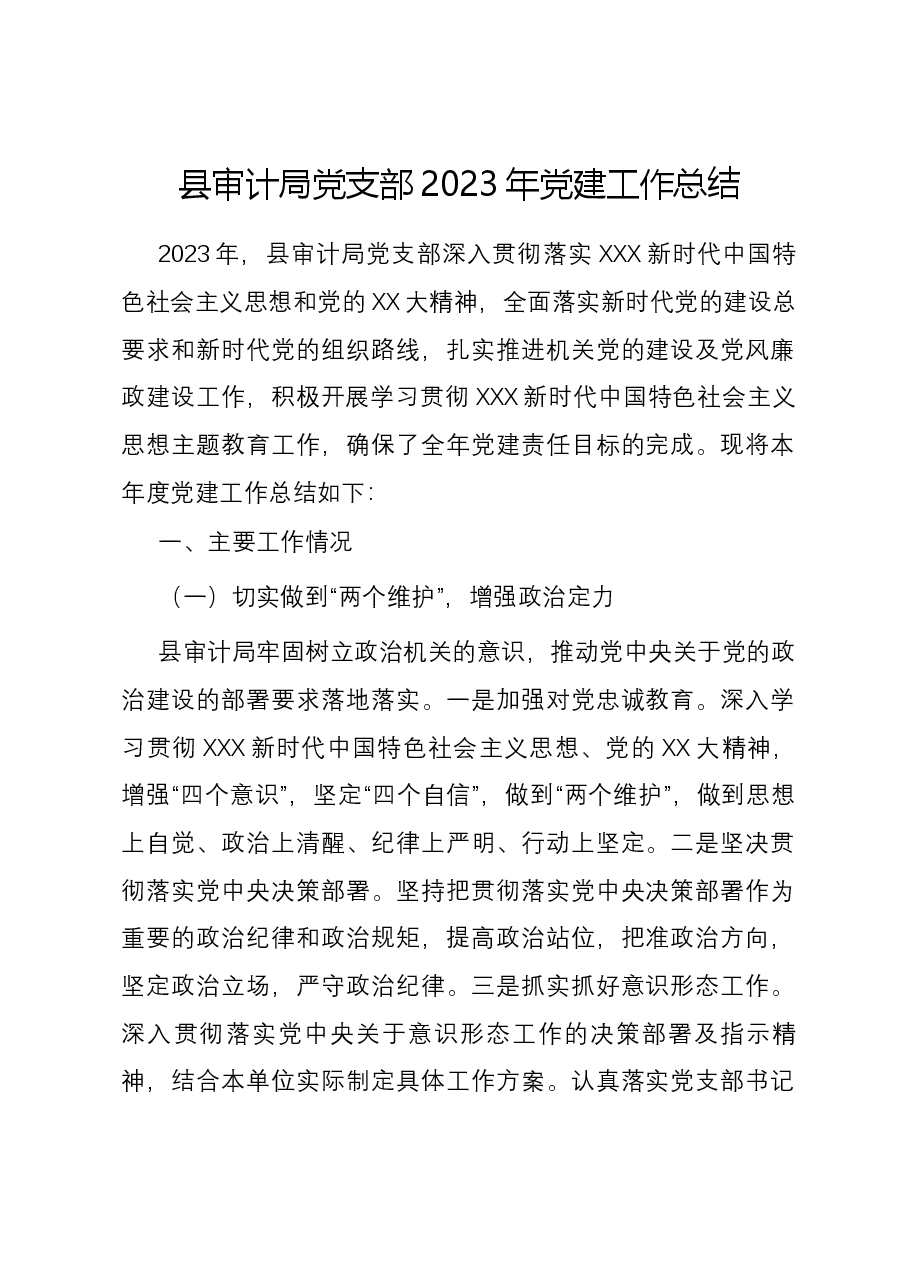 县审计局党支部2023年党建工作总结.docx,第1页预览