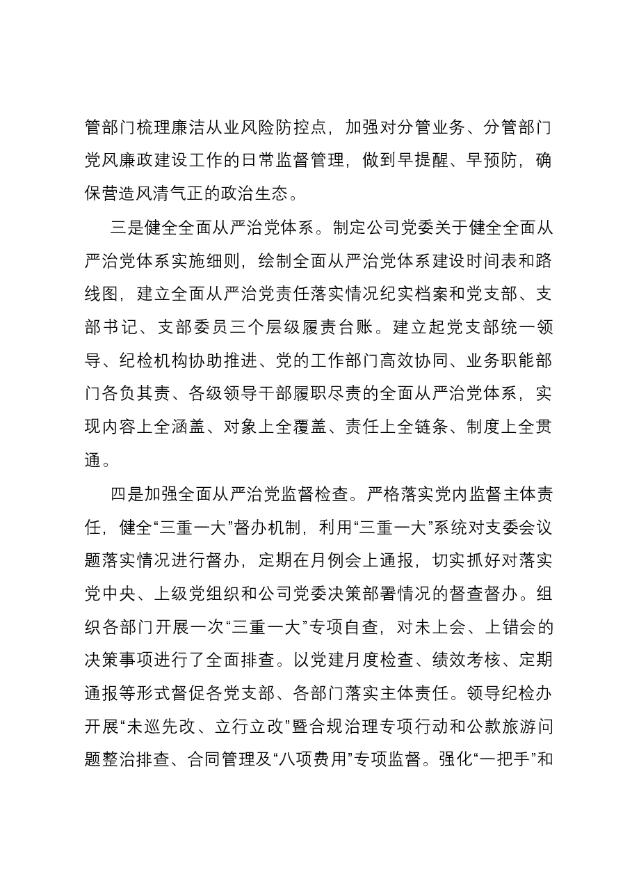 公司党委2023年落实全面从严治党主体责任情况的报告.docx,第2页预览