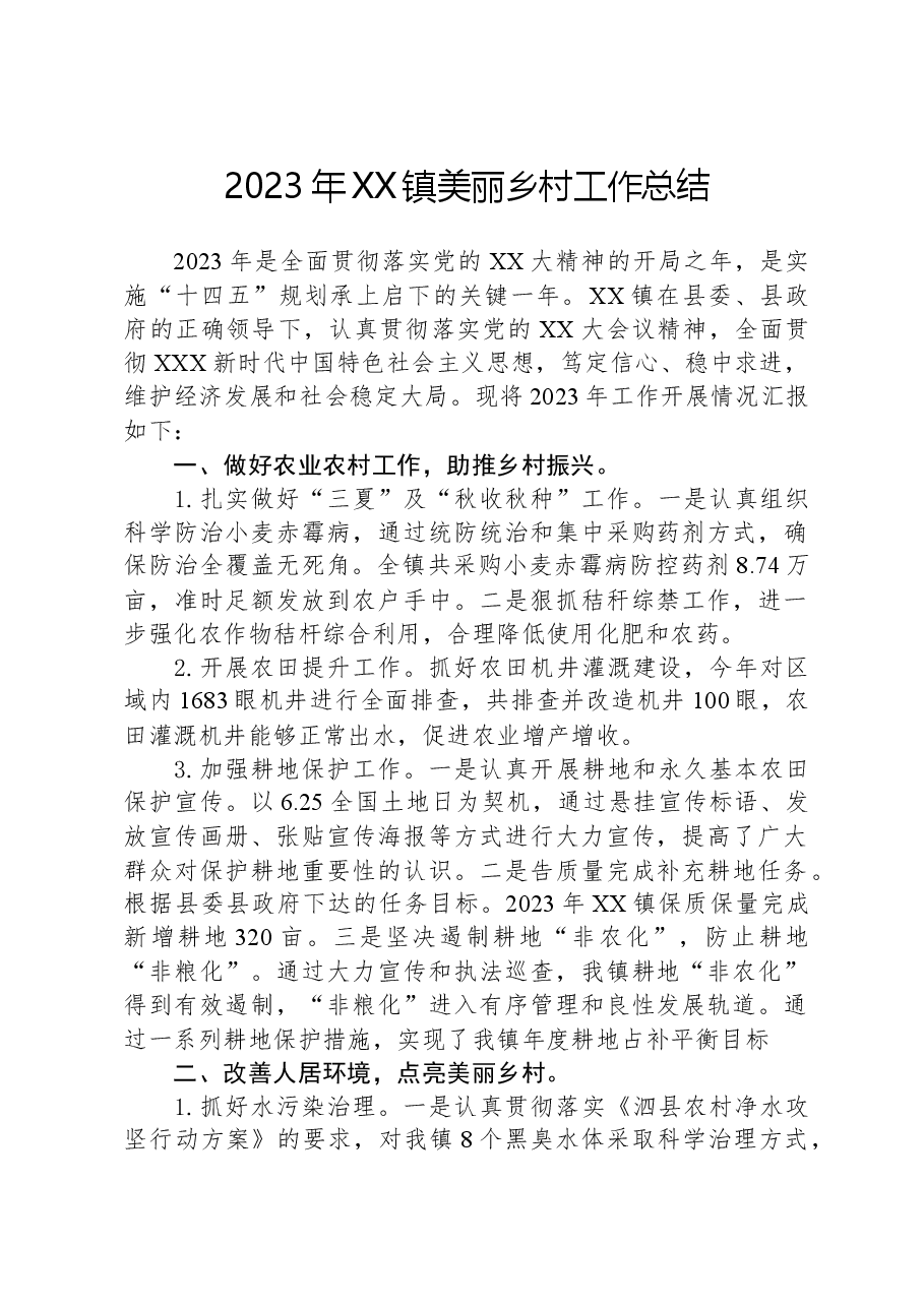 2023年XX镇美丽乡村工作总结.docx,第1页预览