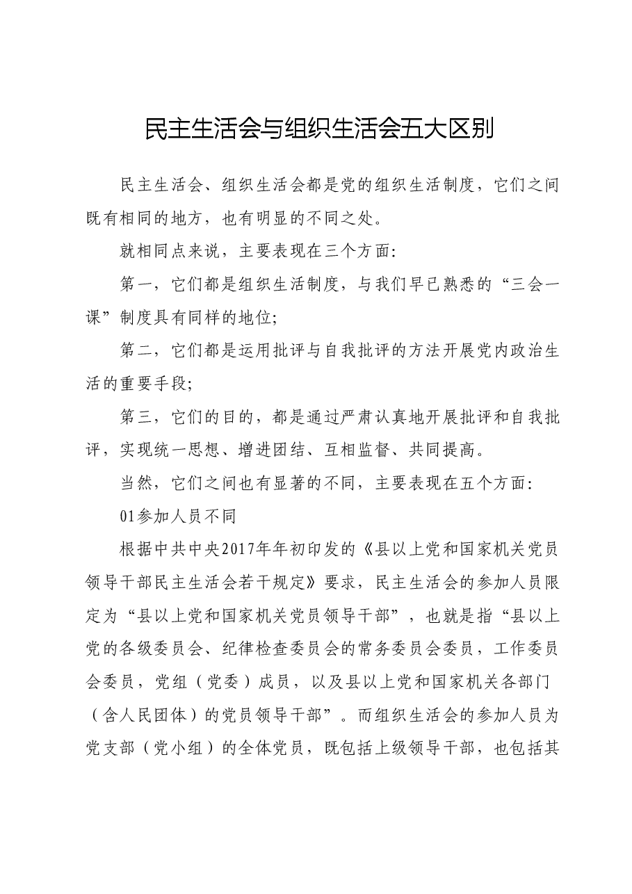 党课培训PPT+讲稿：民主生活会和组织生活会区别.docx，第1页预览