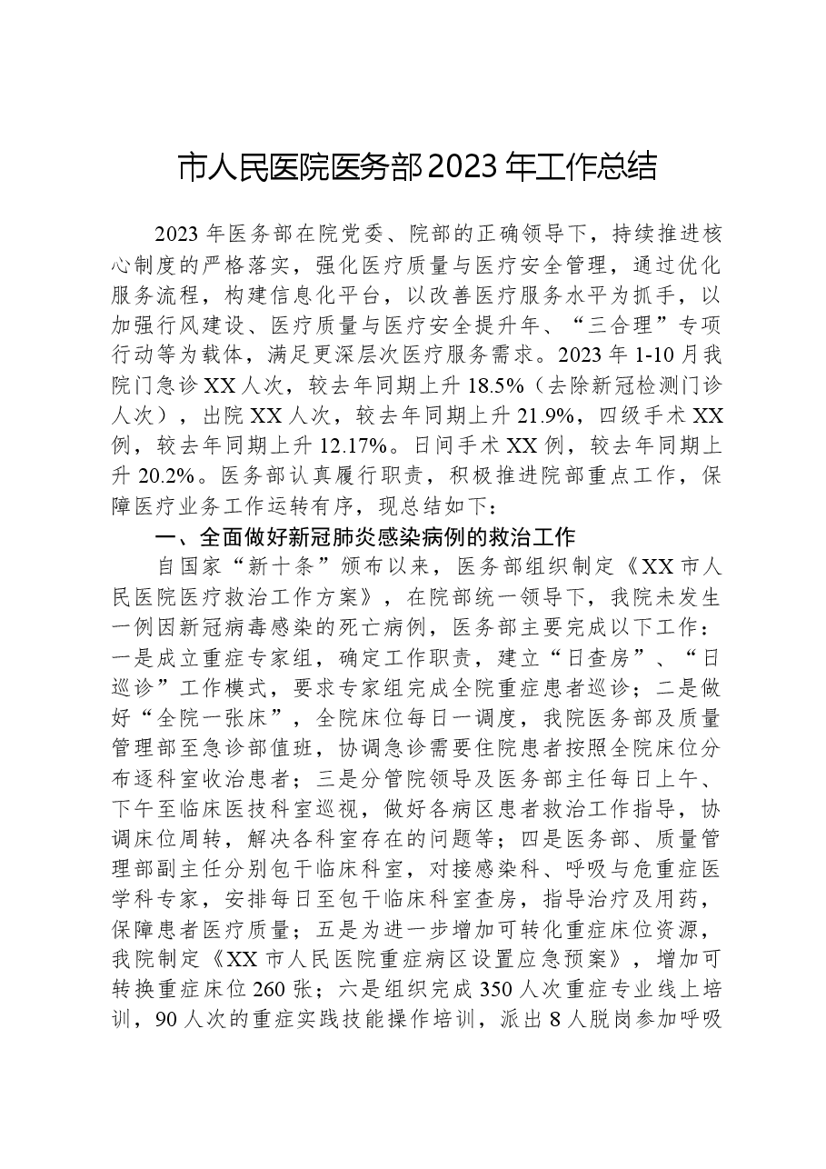 市人民医院医务部2023年工作总结.docx,第1页预览