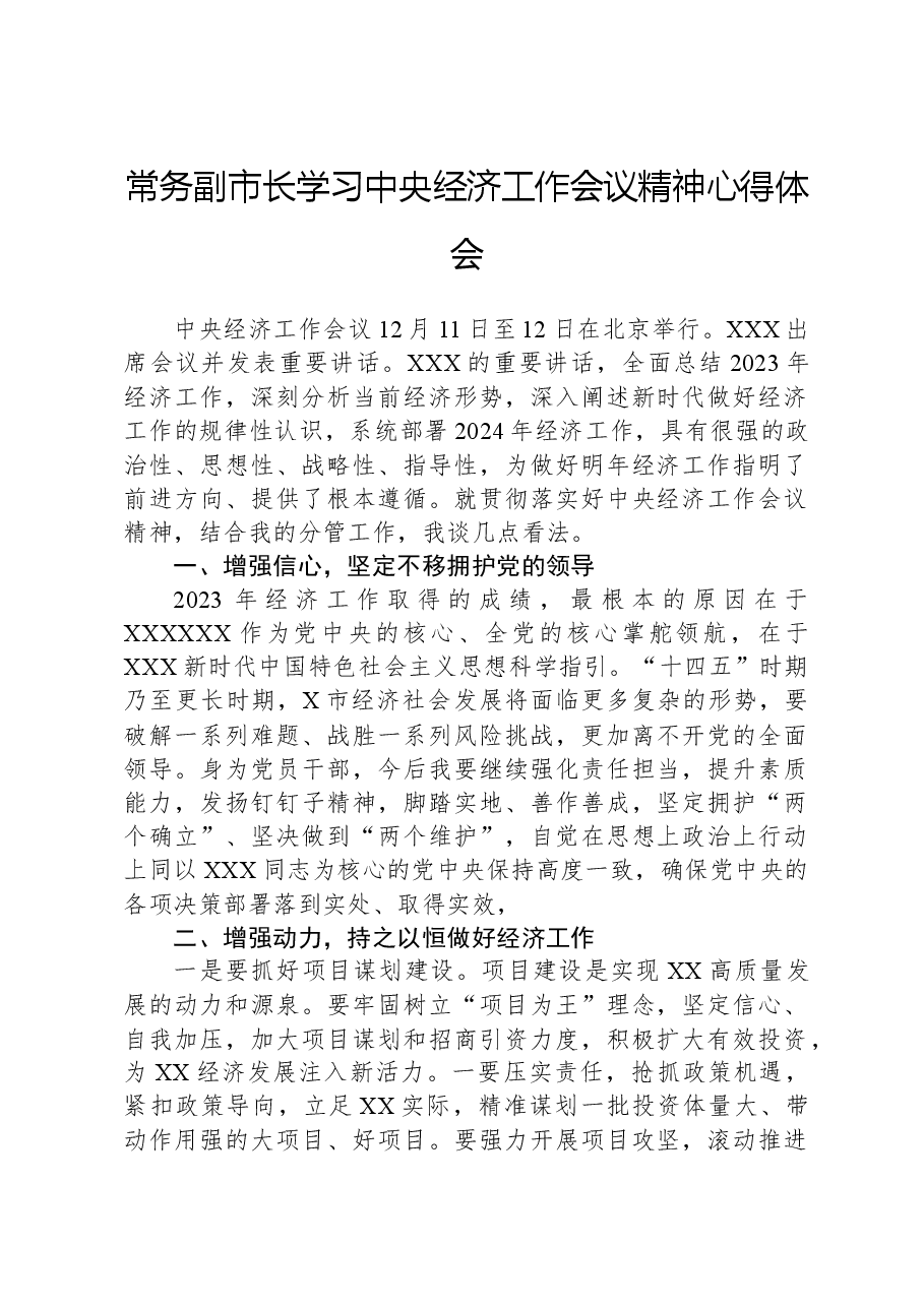 常务副市长学习中央经济工作会议精神心得体会.docx,第1页预览