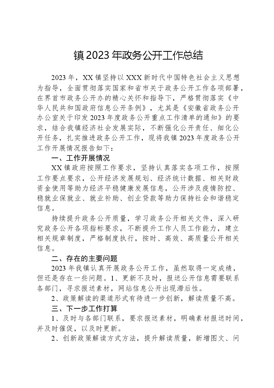 镇2023年政务公开工作总结021.docx,第1页预览