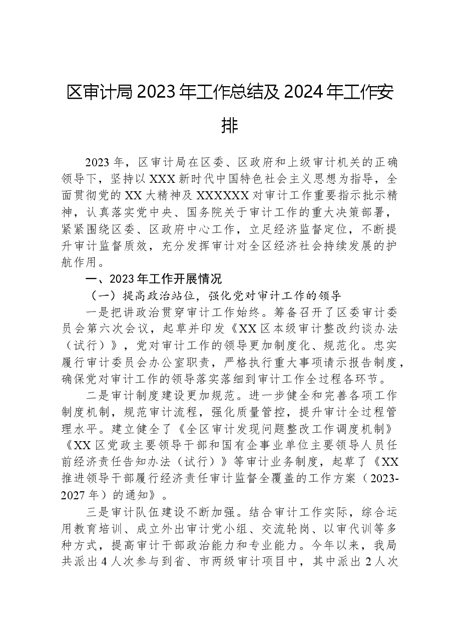区审计局2023年工作总结及2024年工作安排.docx,第1页预览