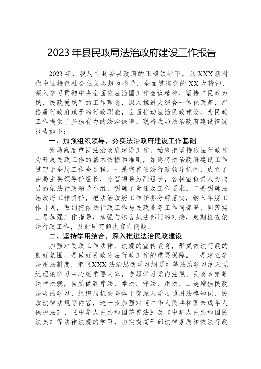 2023年县民政局法治政府建设工作报告.docx，第1页预览