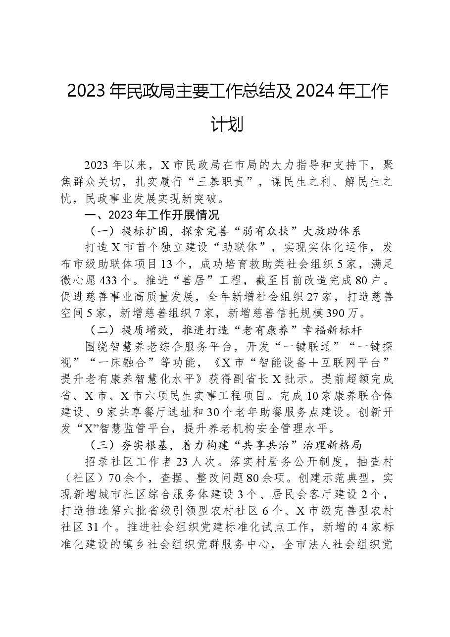 2023年民政局主要工作总结及2024年工作计划.docx,第1页预览