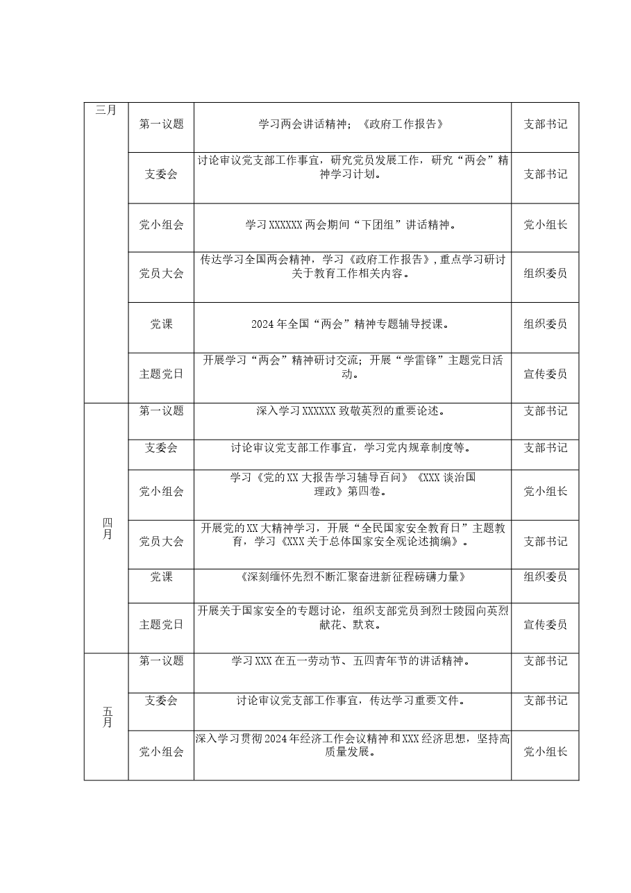 2024年度“三会一课”“主题党日“计划表.docx,第2页预览