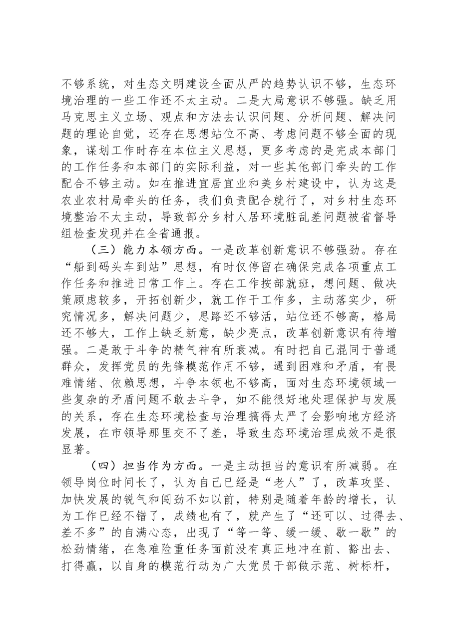 市生态环境局党组书记主题教育专题民主生活会对照检查发言提纲.docx，第2页预览