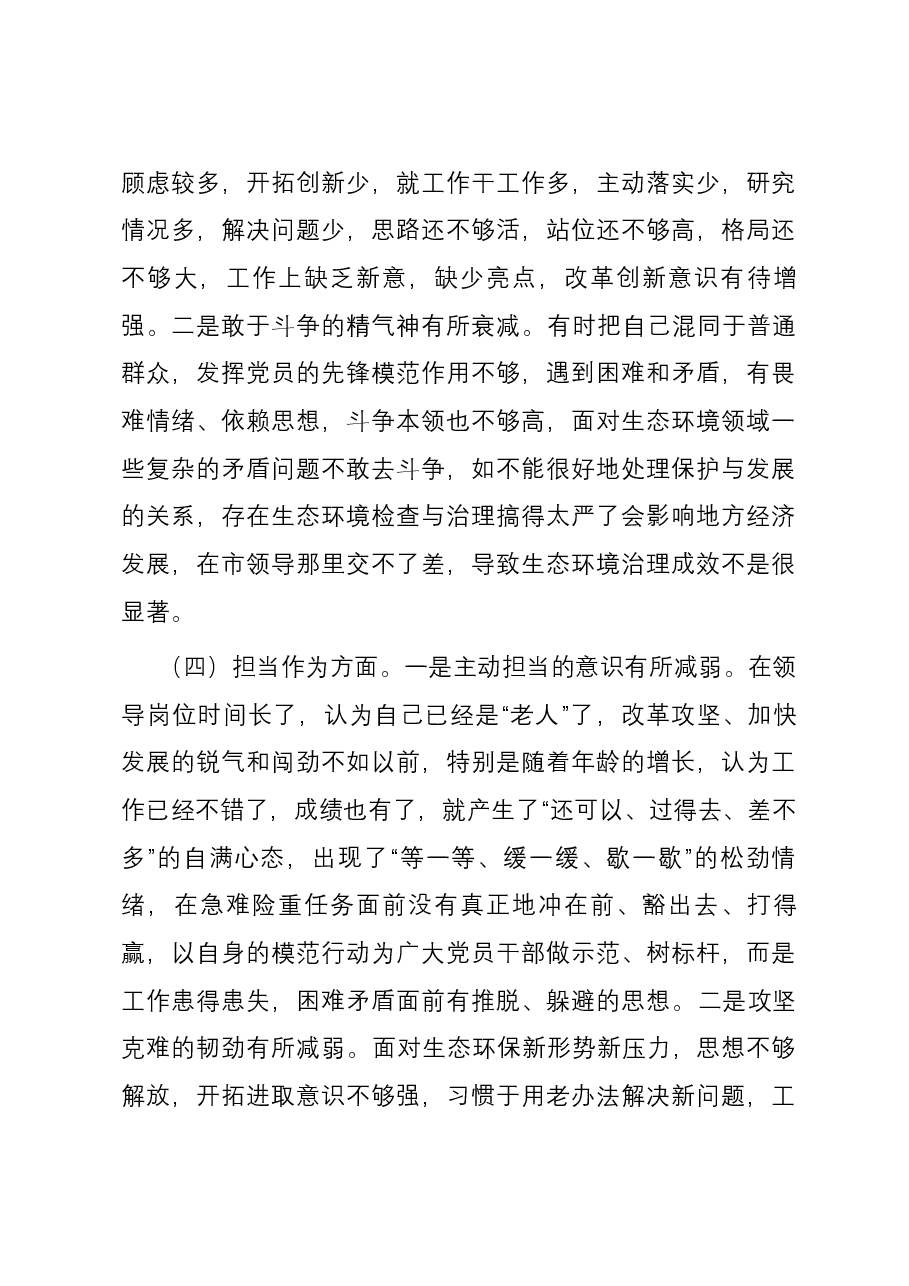市生态环境局党组书记主题教育专题民主生活会个人六个方面对照检查发言提纲.docx,第3页预览