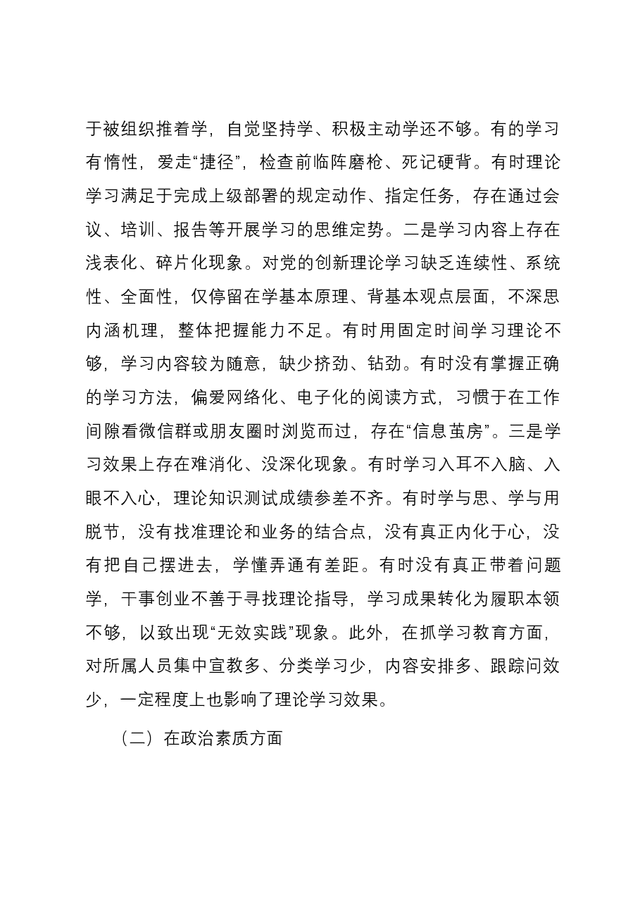 市局班子成员主题教育专题民主生活会六个方面个人对照检查材料.docx,第3页预览