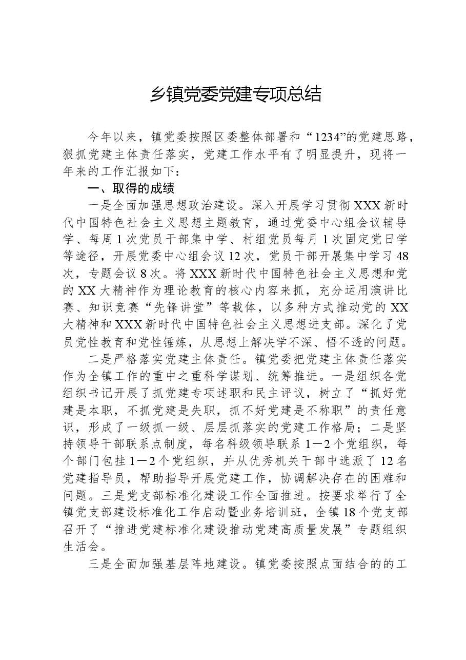 乡镇党委党建专项总结.docx,第1页预览