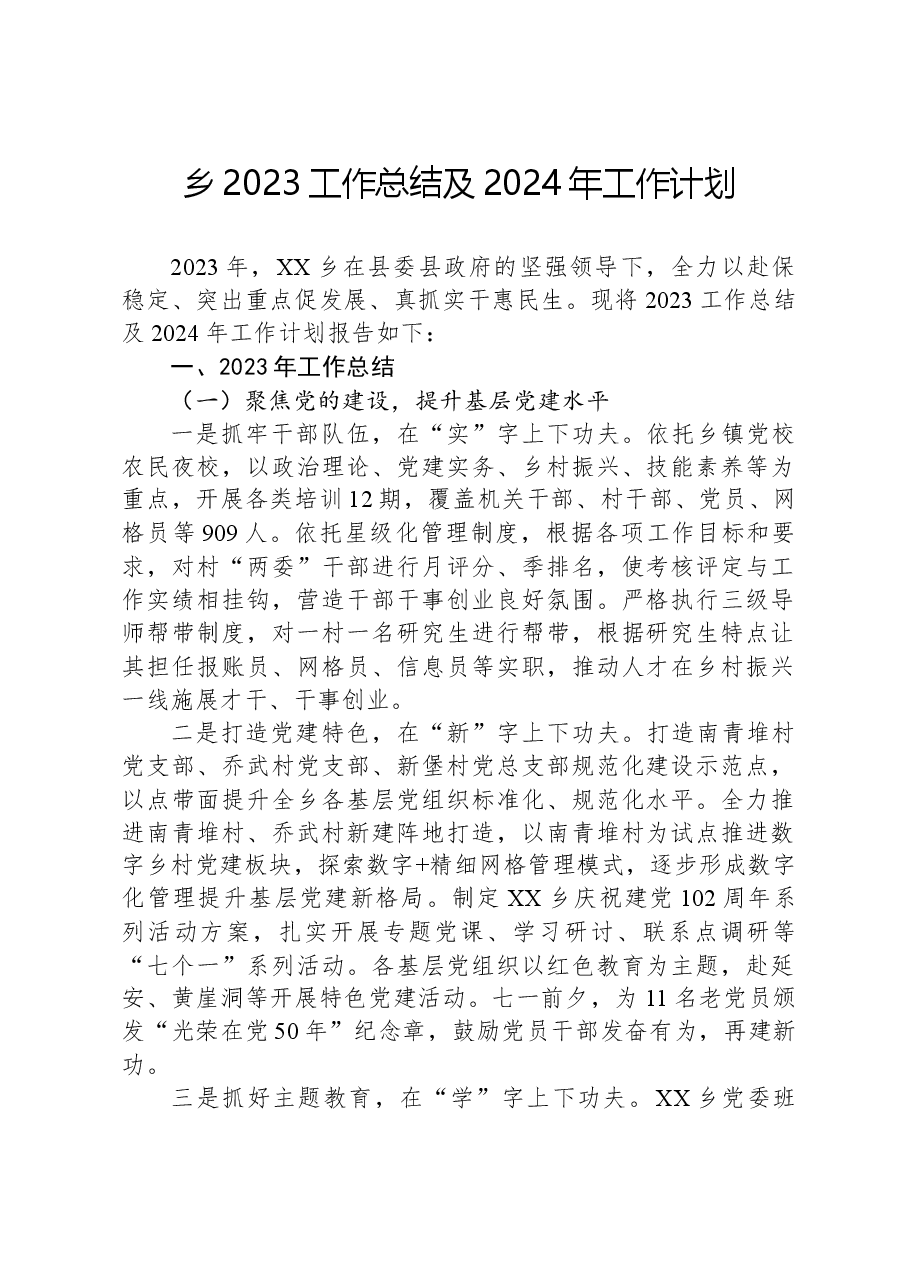 乡2023工作总结及2024年工作计划.docx,第1页预览