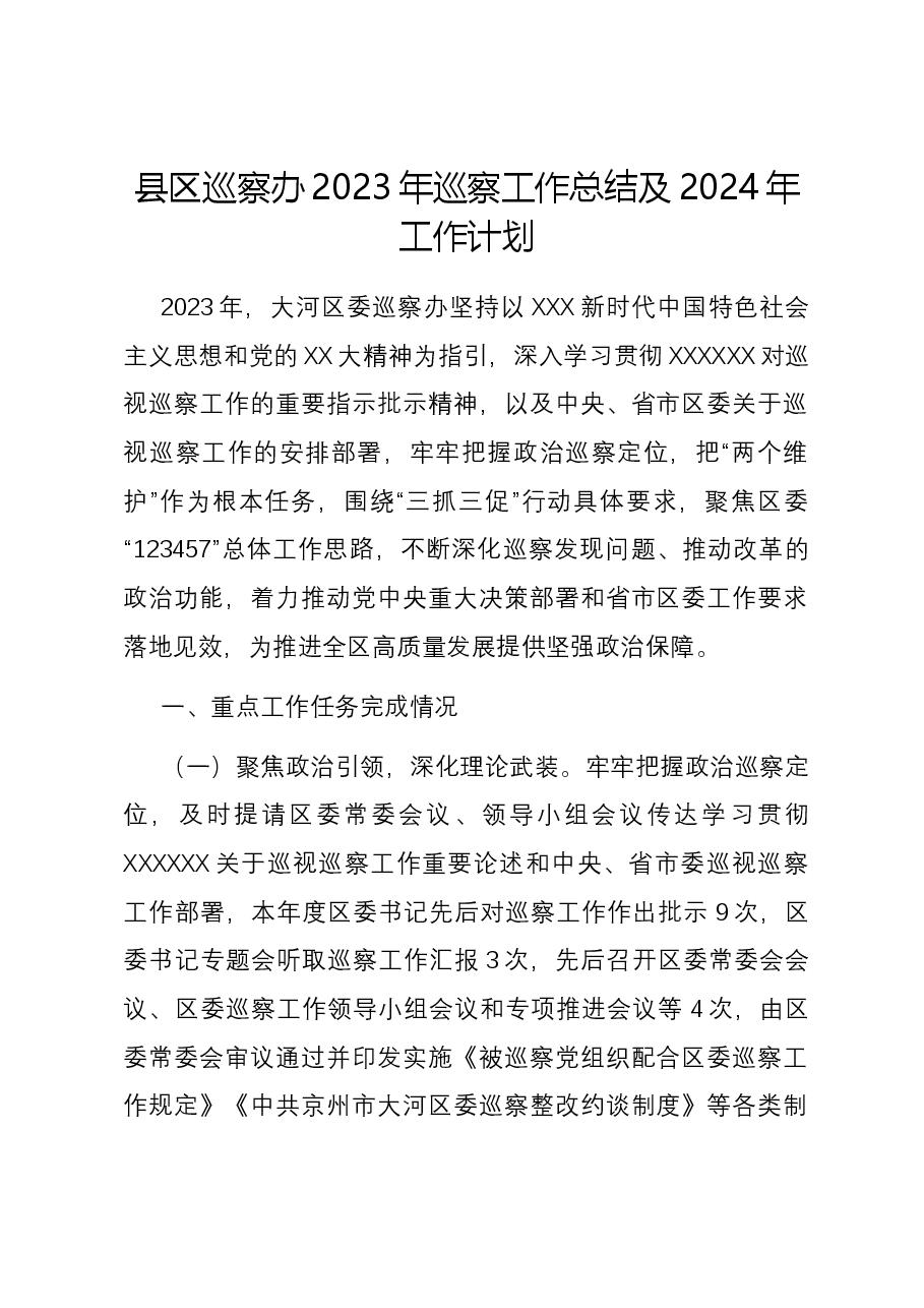 县区巡察办2023年巡察工作总结及2024年工作计划.docx，第1页预览
