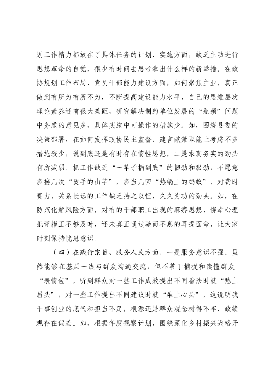 政协党组书记2023年专题民主生活会对照检查材料(新六个对照方面).docx,第3页预览