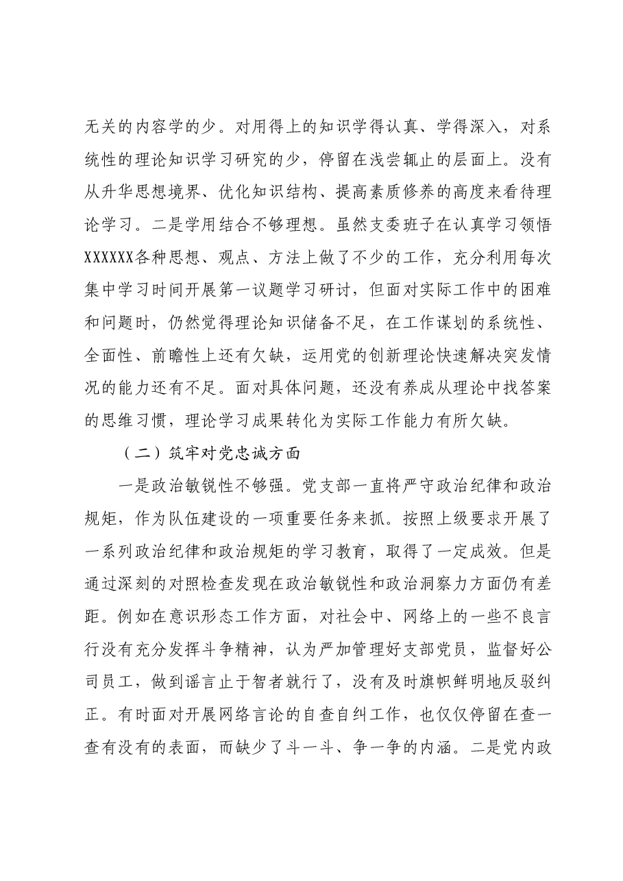党支部班子主题教育暨教育整顿专题组织生活会对照检查材料.docx,第2页预览