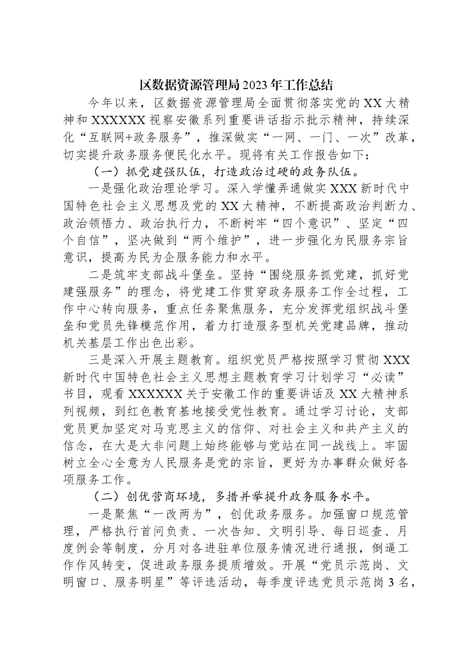 区数据资源管理局2023年工作总结.docx,第1页预览