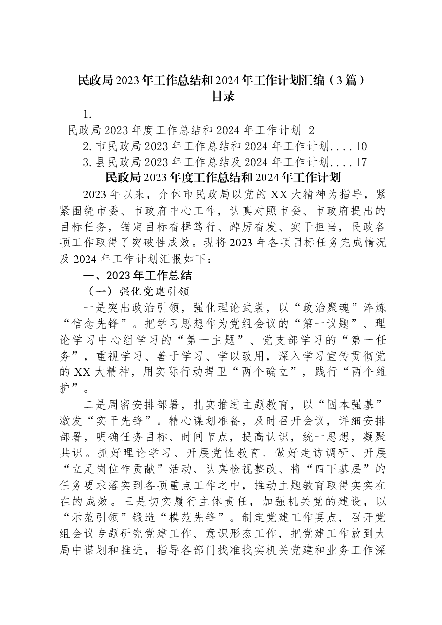 (3篇)民政局2023年工作总结和2024年工作计划汇编.docx,第1页预览