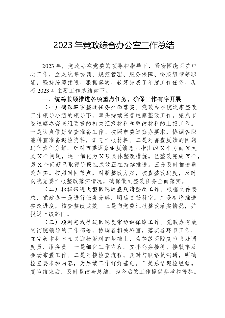 2023年党政综合办公室工作总结.docx,第1页预览