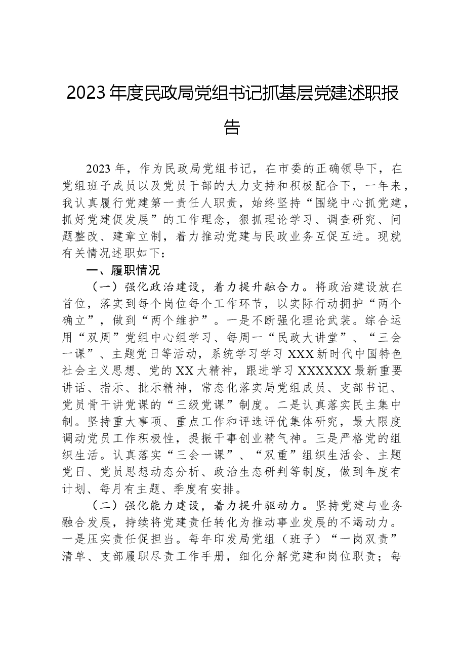 2023年度民政局党组书记抓基层党建述职报告.docx,第1页预览