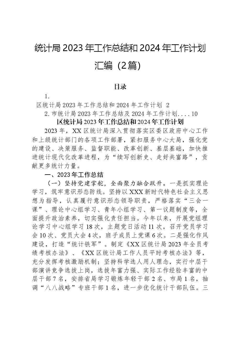(2篇)统计局2023年工作总结和2024年工作计划汇编.docx,第1页预览