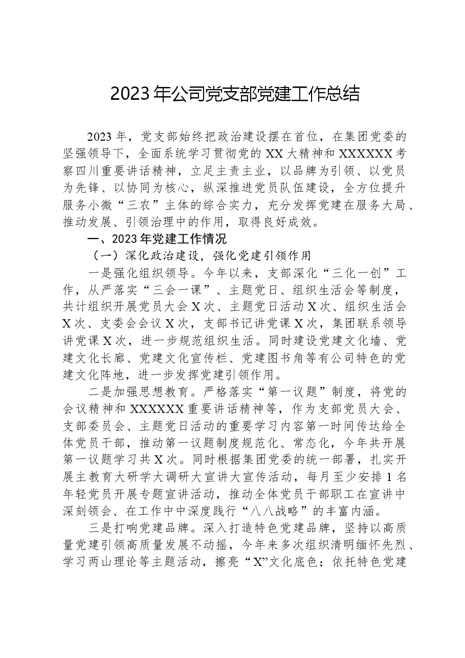 2023年公司党支部党建工作总结.docx,第1页预览