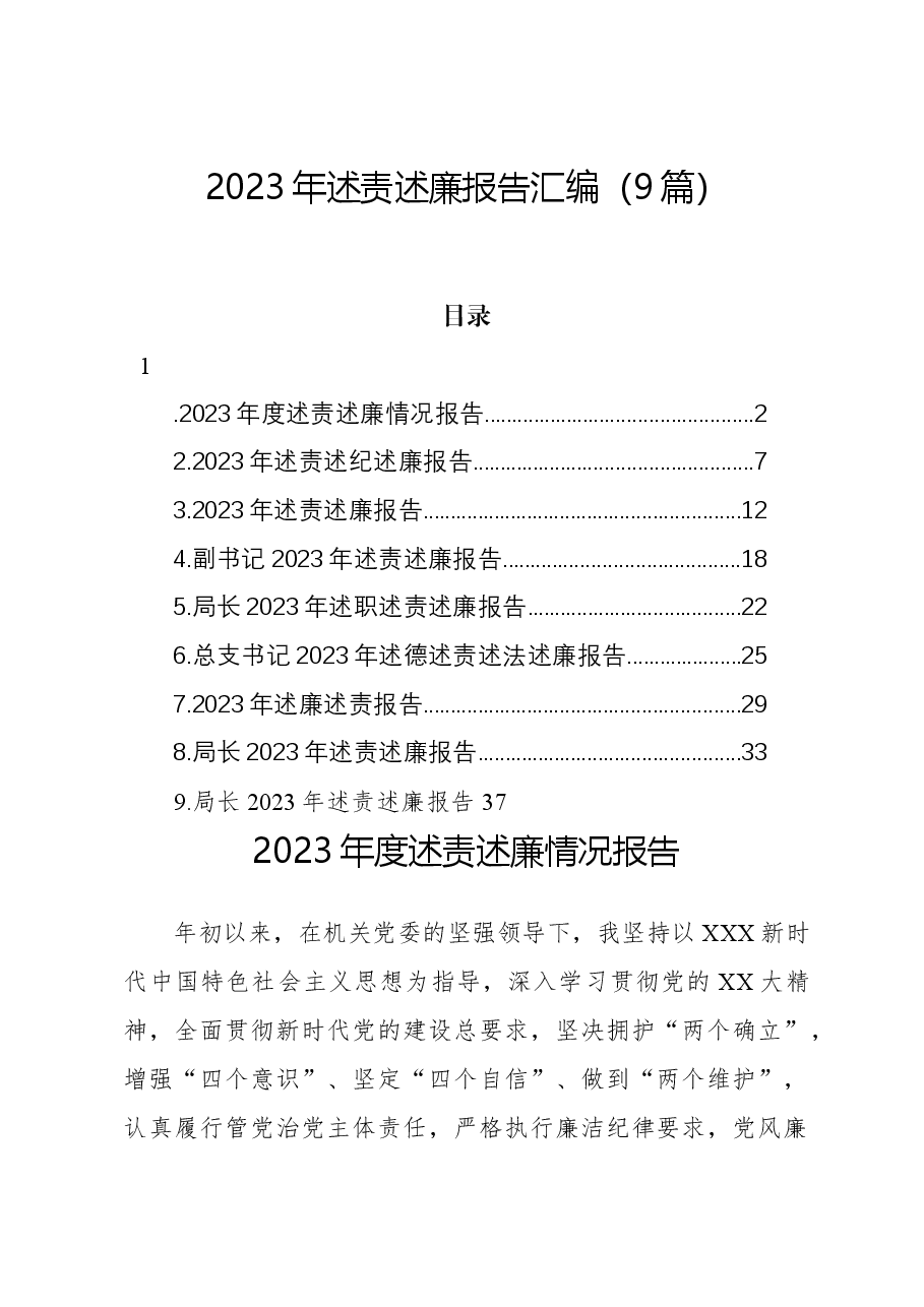 （9篇）2023年述责述廉报告汇编.docx，第1页预览
