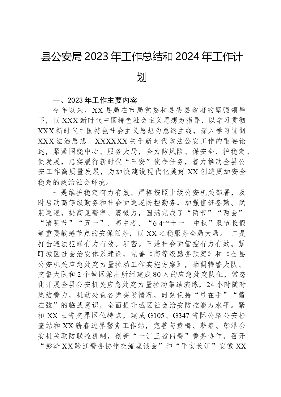 县公安局2023年工作总结和2024年工作计划.docx,第1页预览