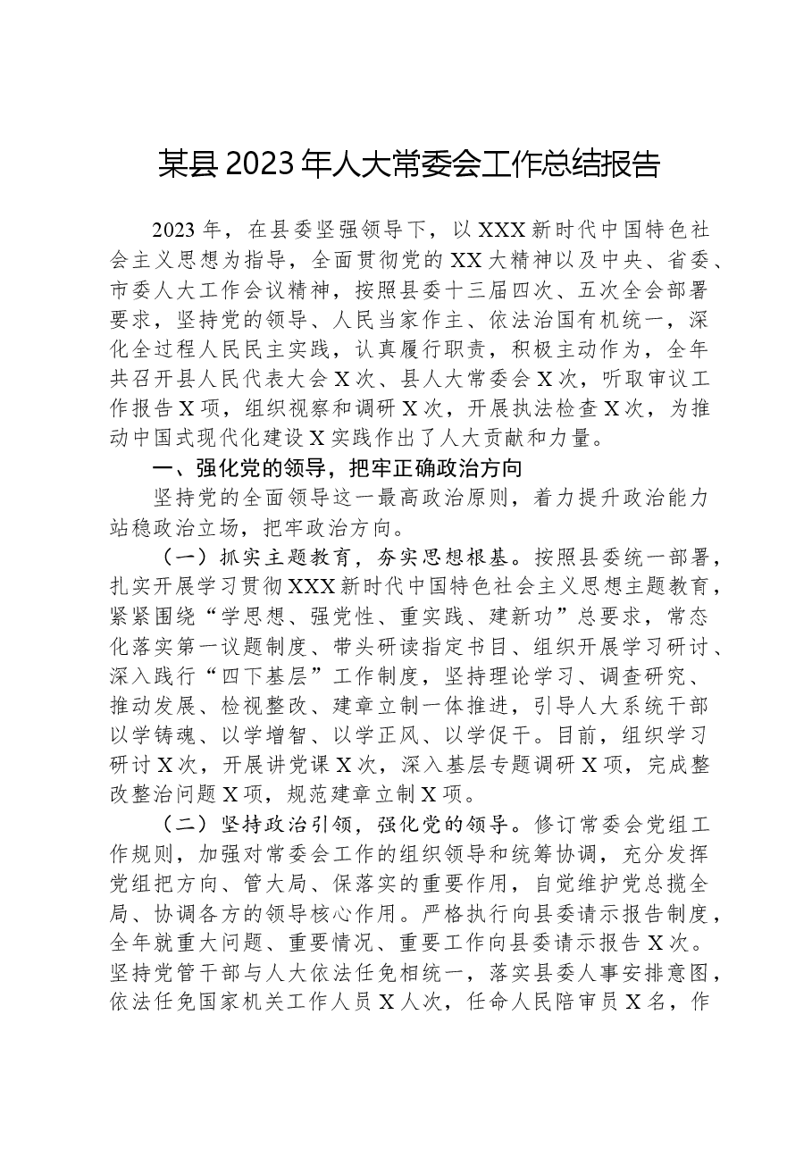 某县2023年人大常委会工作总结报告.docx，第1页预览