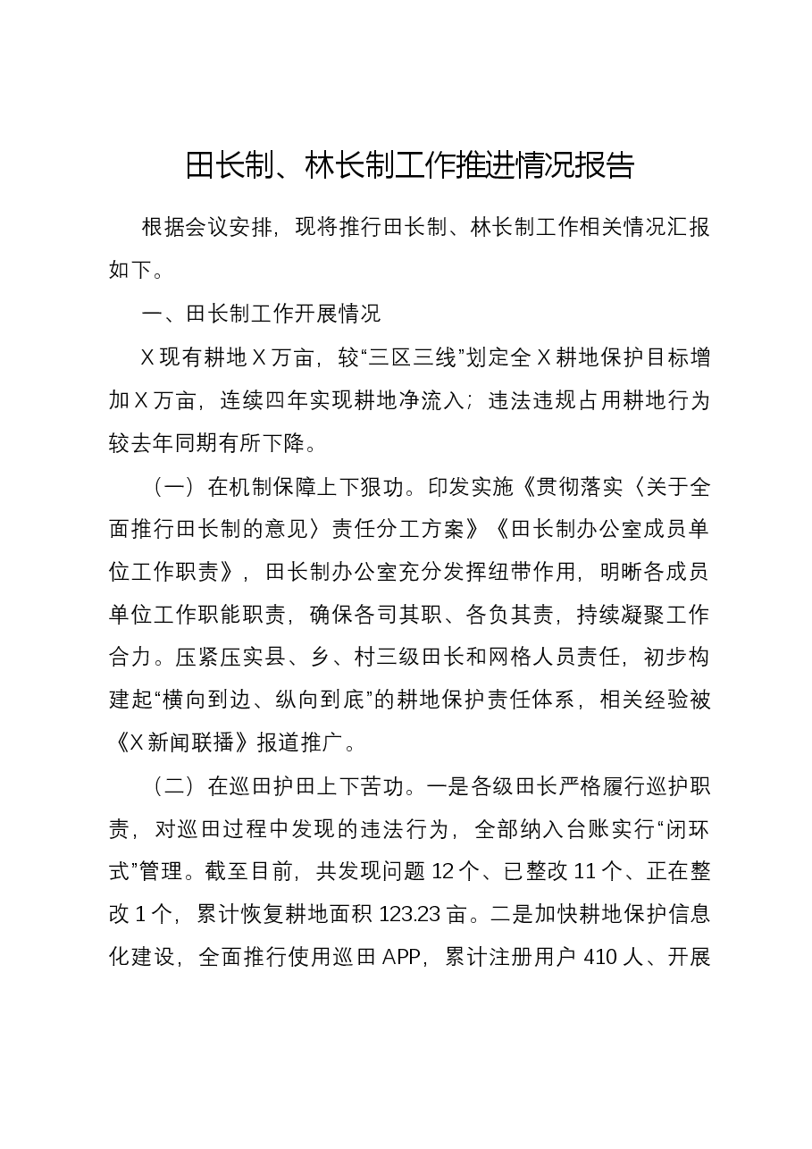 田长制、林长制工作推进情况报告.docx,第1页预览