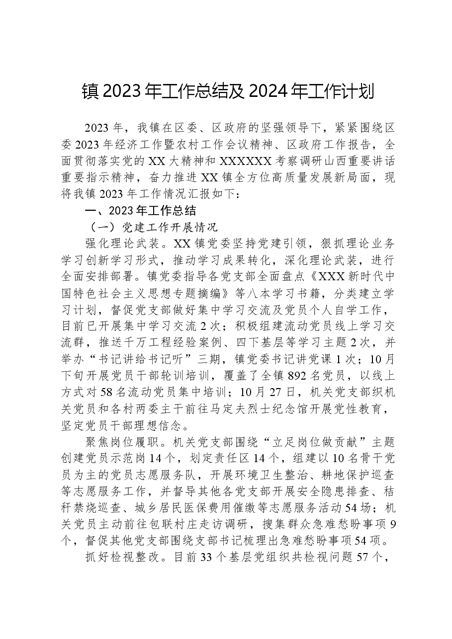 镇2023年工作总结及2024年工作计划10.docx,第1页预览