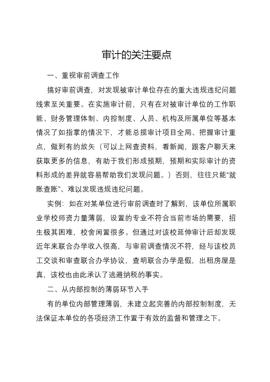 审计的关注要点.docx,第1页预览