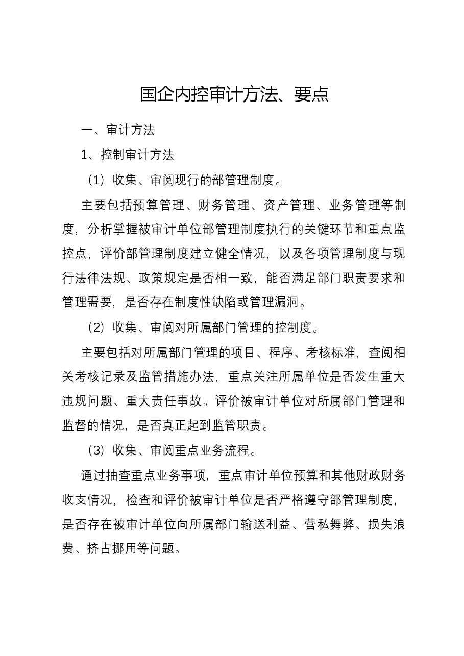 国企内控审计方法、要点.docx,第1页预览