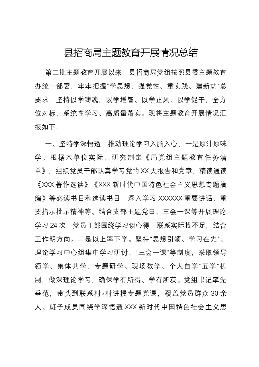 县招商局主题教育开展情况总结.docx,第1页预览