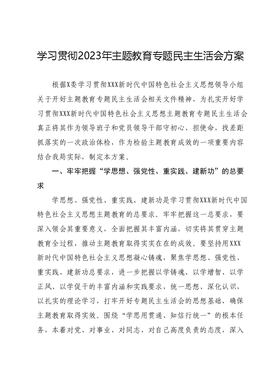 2023年主题教育专题民主生活会方案01.docx,第1页预览