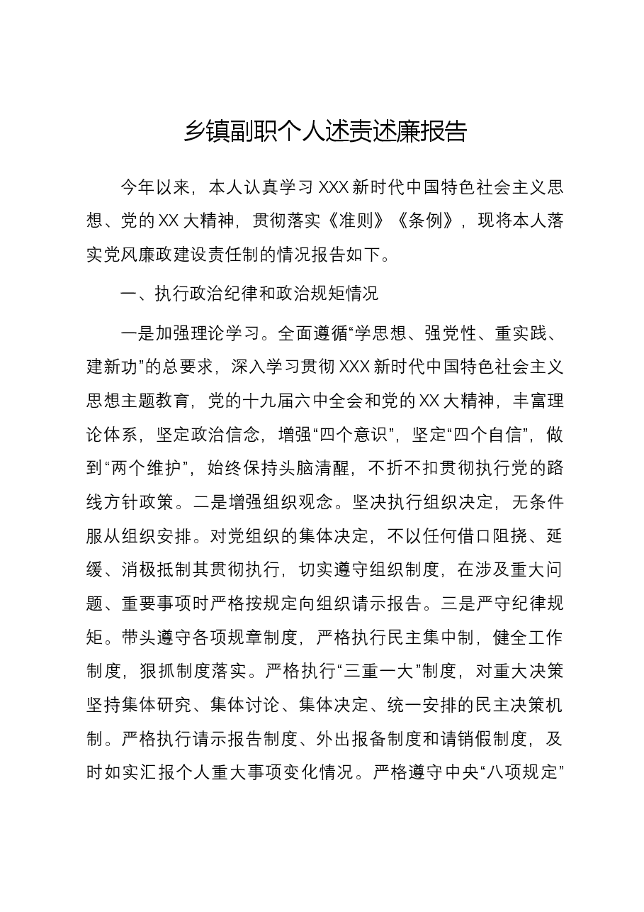 乡镇副职个人述责述廉报告.docx,第1页预览