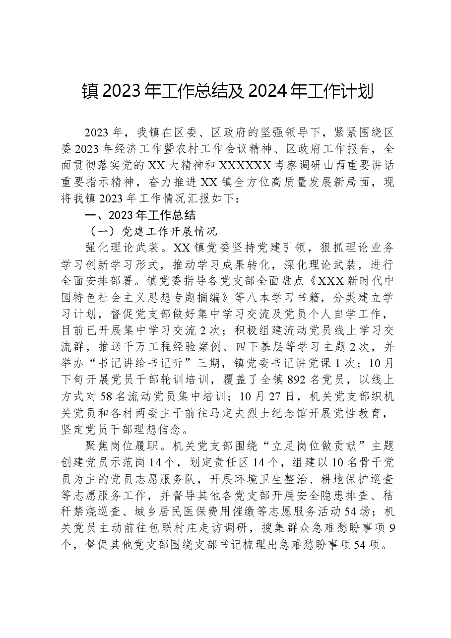 镇2023年工作总结及2024年工作计划07.docx,第1页预览