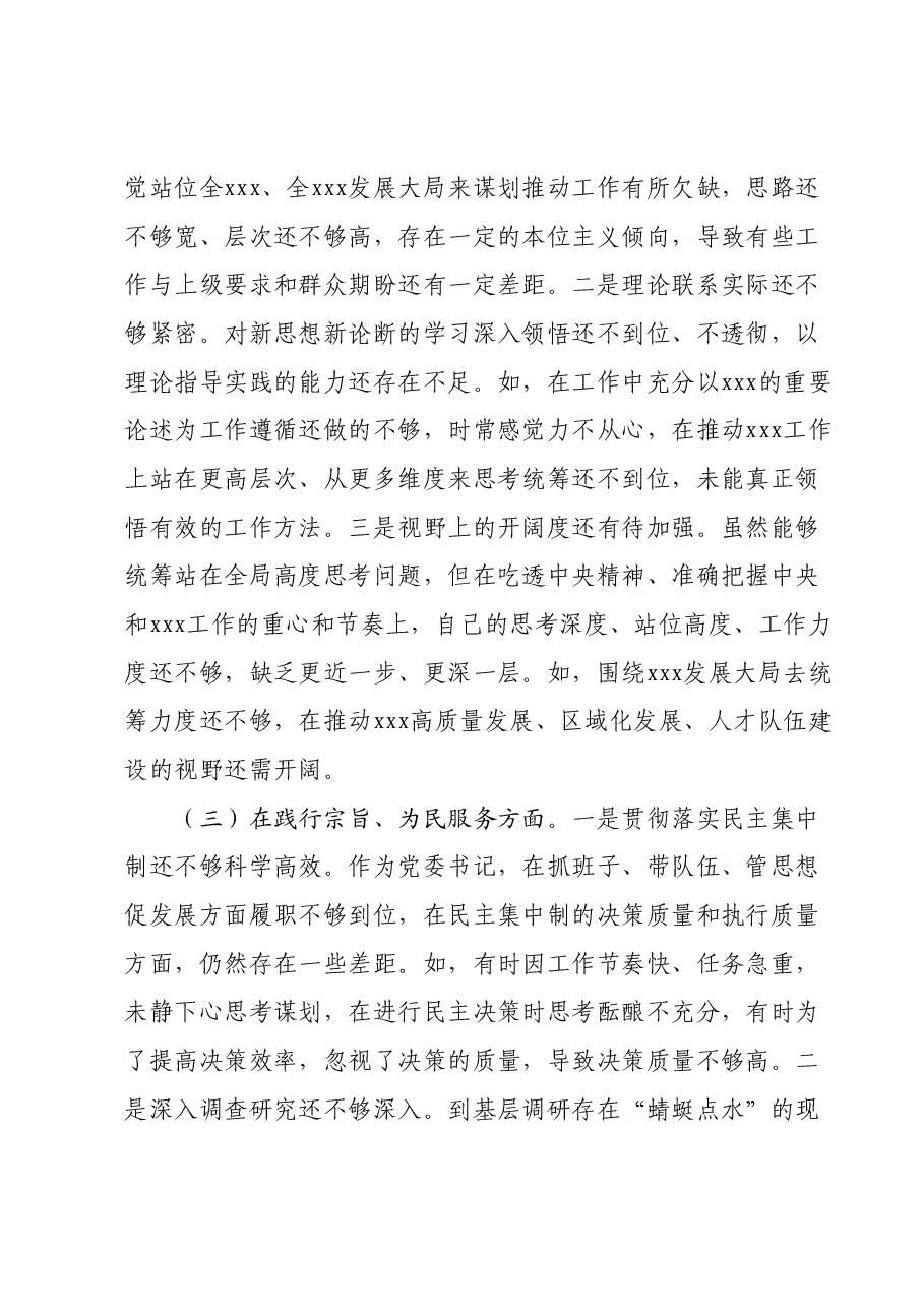 2023年度党委书记专题民主生活会个人对照检查材料(新六个方面含反面典型).docx,第3页预览
