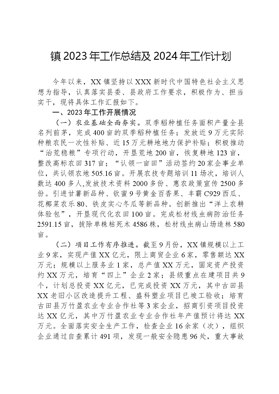 镇2023年工作总结及2024年工作计划11.docx,第1页预览