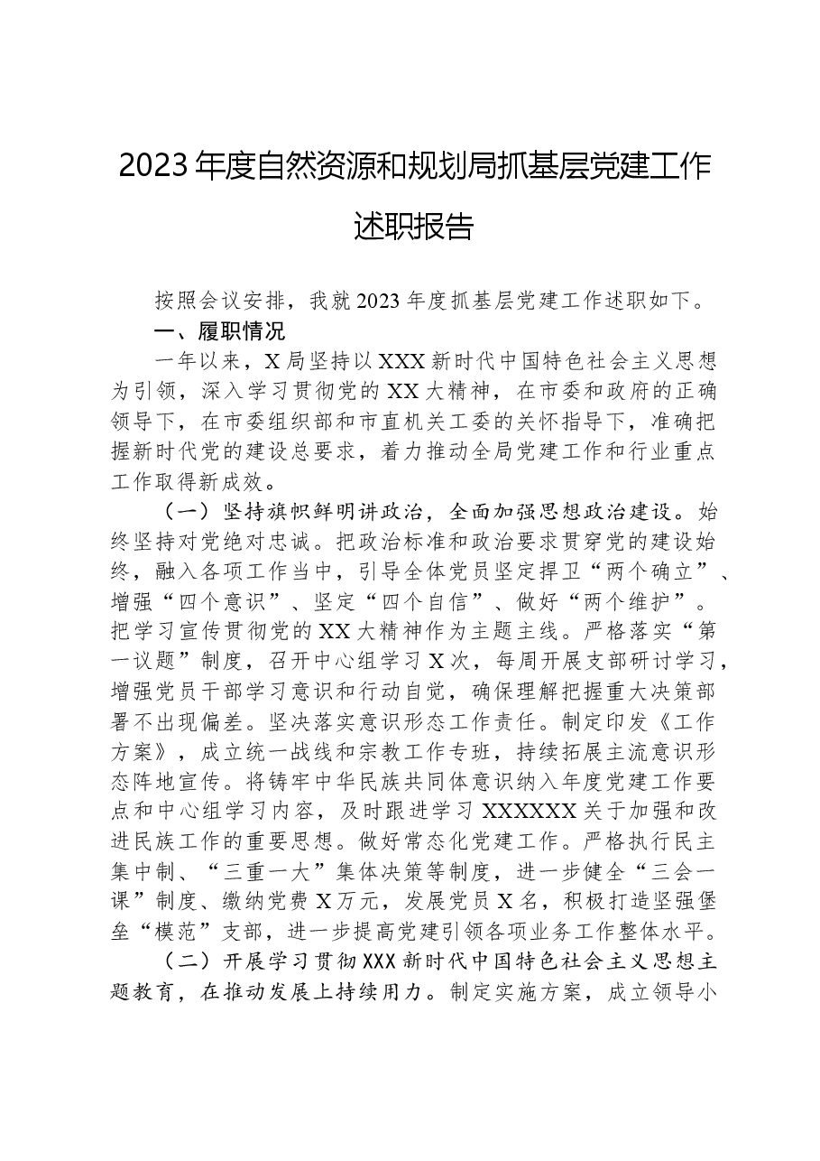2023年度自然资源和规划局抓基层党建工作述职报告.docx,第1页预览