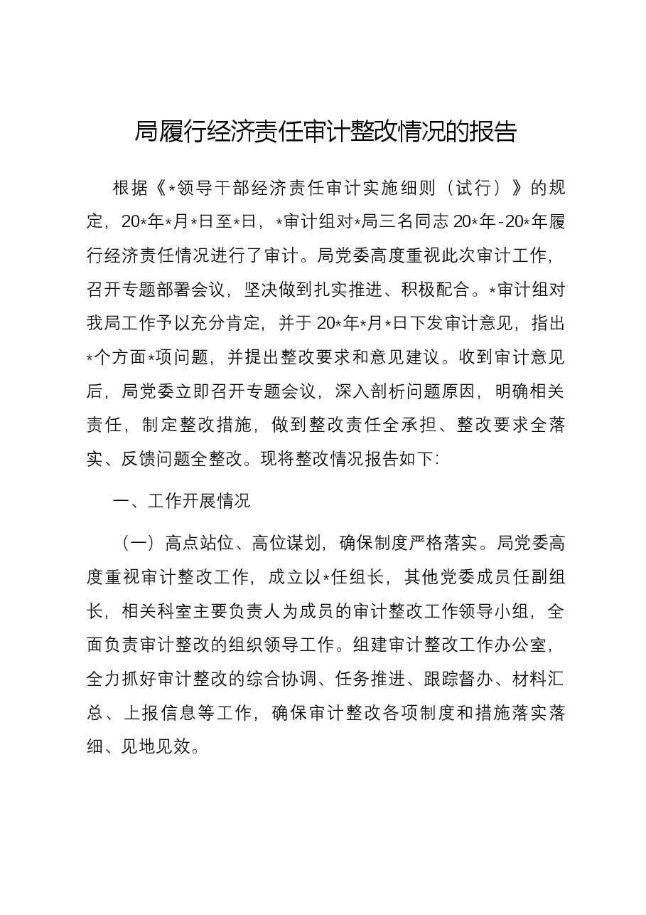 局履行经济责任审计整改情况的报告.docx,第1页预览