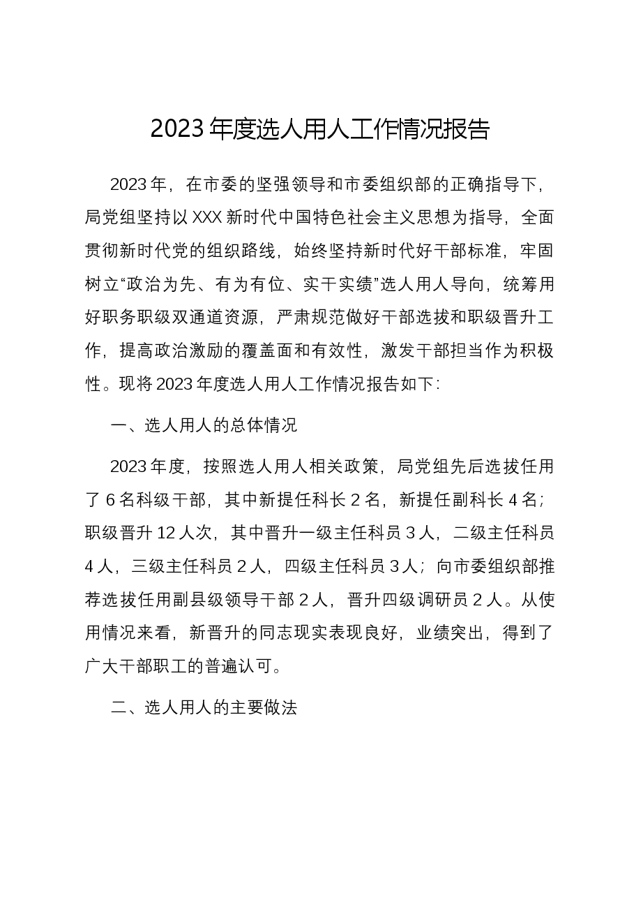 2023年度选人用人工作情况报告1.docx,第1页预览