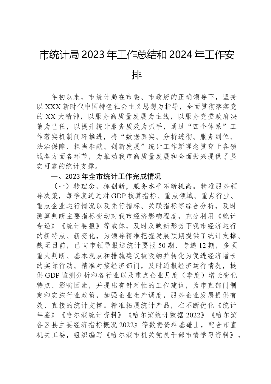 市统计局2023年工作总结和2024年工作安排01.docx,第1页预览
