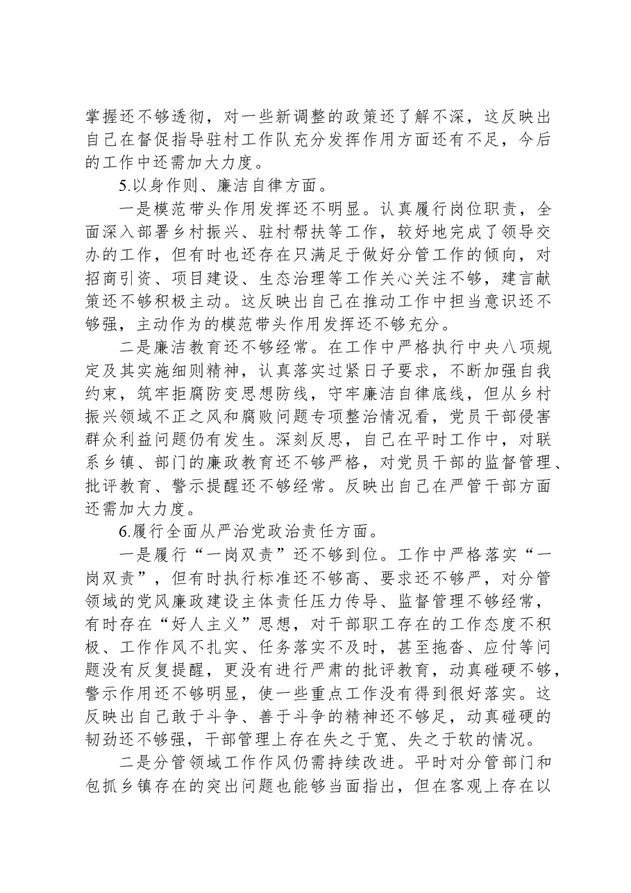 乡村振兴领域主题教育专题民主生活会个人对照检查发言提纲.docx，第4页预览