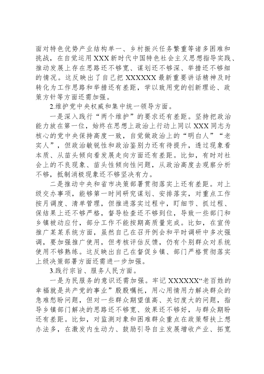 乡村振兴领域主题教育专题民主生活会个人对照检查发言提纲.docx，第2页预览