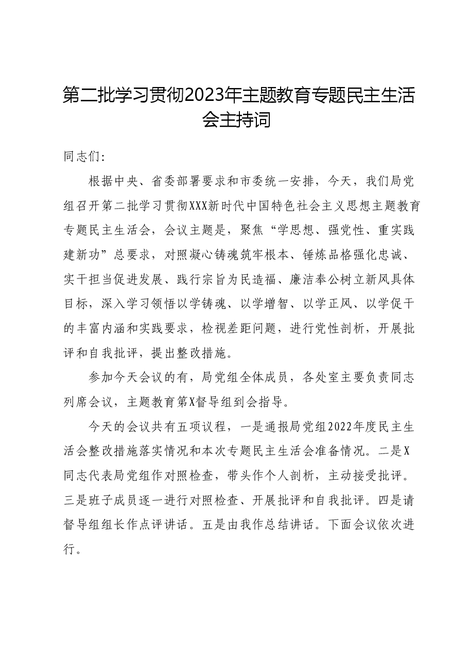 第二批学习贯彻2023年主题教育专题民主生活会主持词.docx,第1页预览