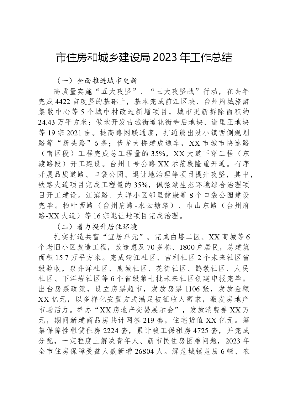 市住房和城乡建设局2023年工作总结.docx,第1页预览