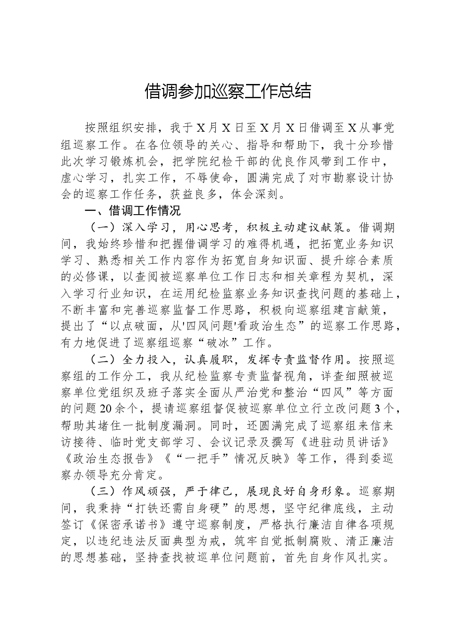 借调参加巡察工作总结.docx,第1页预览