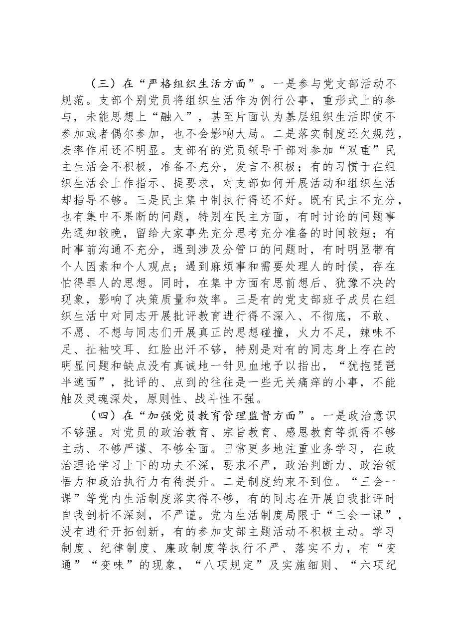 党支部班子2023年度专题组织生活会“六个方面”对照检查材料.docx,第3页预览