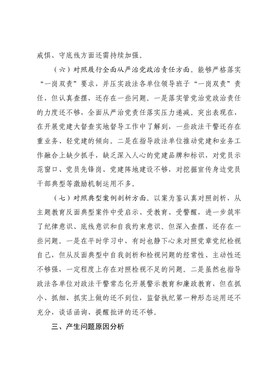县政法委书记主题教育民主生活会对照检查材料(新六个对照方面).docx,第4页预览