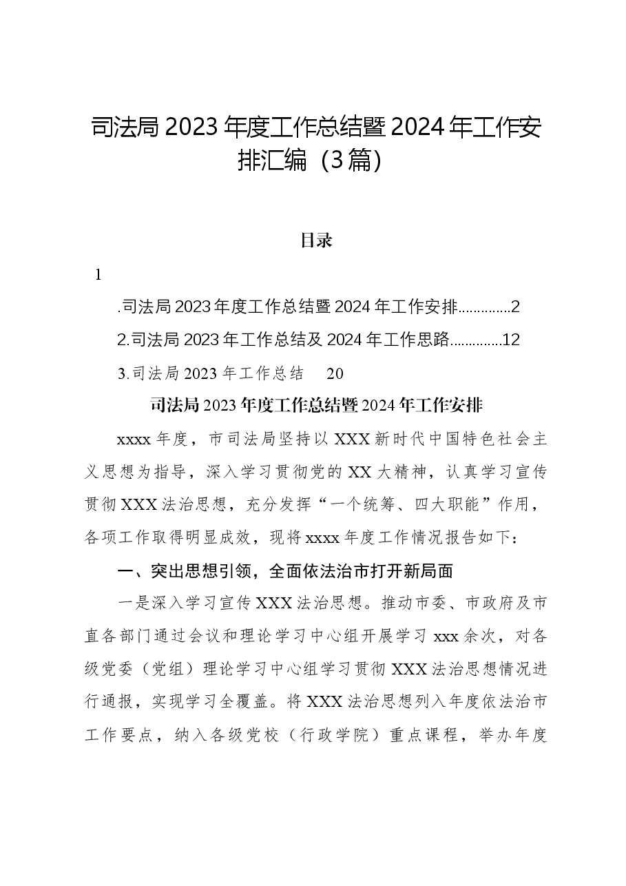(3篇)司法局2023年度工作总结暨2024年工作安排汇编.docx,第1页预览